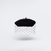 Bobby Beret with Sparkle Veil - Black