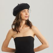 Bobby Beret with Sparkle Veil - Black