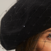 Bobby Beret with Sparkle Veil - Black