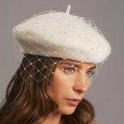 Bobby Beret with Sparkle Veil - White