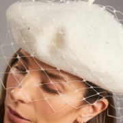 Bobby Beret with Sparkle Veil - White