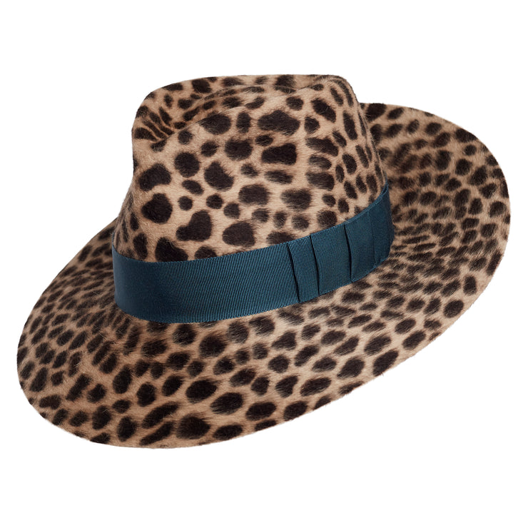 The Brigitte Trilby - Leopard - Blue Band